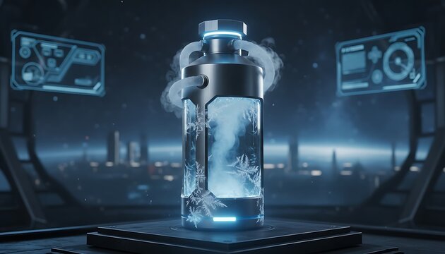 Blender robot arm pouring liquid in futuristic lab