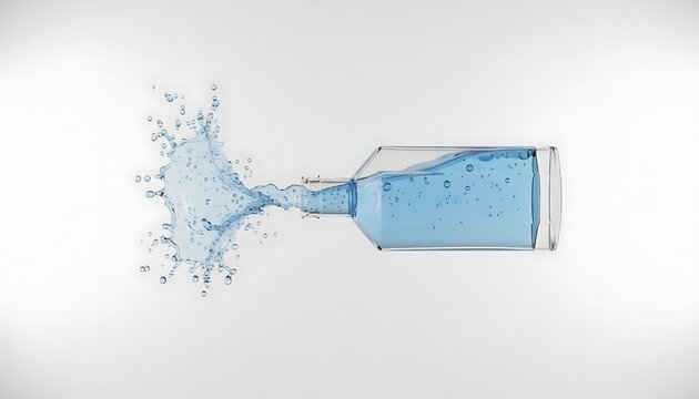 Water pouring from a glass bottle with splashes