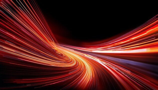 Abstract Motion Blur Of Streaking Red And Orange Light Trails Suggesting Speed And Energy At Night