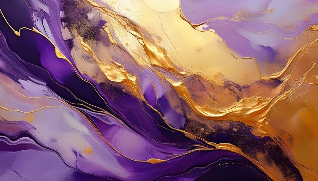 Abstract Oil Painting Background With Purple And Gold Textures