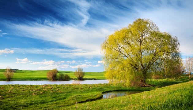 Willow Against A Spring Landscape