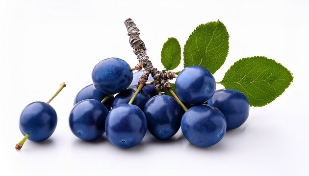 Blackthorn Berries With Twig Prunus Spinosa Isolated On White Background Prunus Spinosa Is A Large Deciduous Shrub Or Small Tree