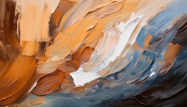 Abstract Brushstroke Painting In Earth Tones Creating A Dynamic Texture And Visual Depth From A High Angle Perspective