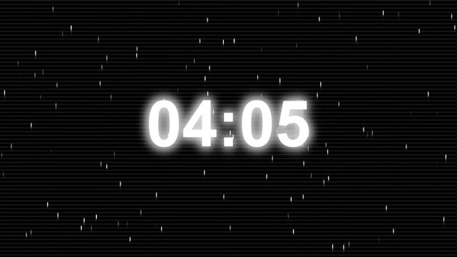 Glowing White Digital Glitch Scanline Clock Motion Graphic Background