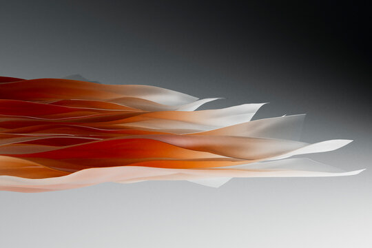 3D Render of Orange and White Flowing Ribbon Waves