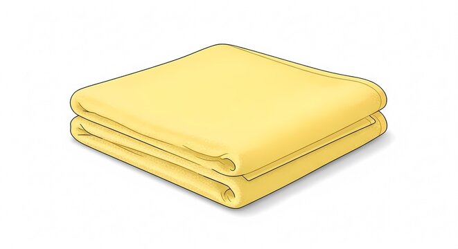 Neatly folded yellow blanket or thick microfiber towel isolated on a white background. Minimalist domestic textile illustration perfect for laundry and home lifestyle concepts.