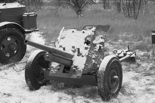 Soviet 45mm Anti-Tank Gun in Winter Field