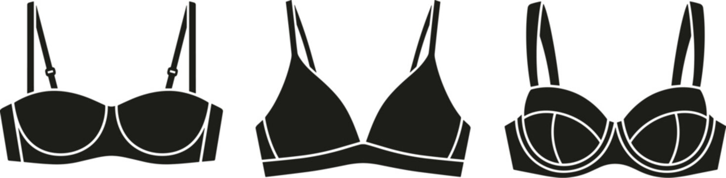 Bra styles collection in minimalist black silhouette vector illustration featuring various lingerie designs for fashion
