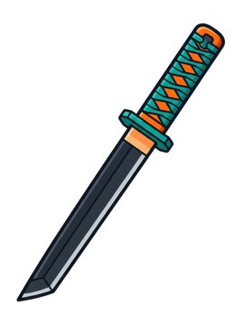 Stylized Japanese Tanto Dagger Vector Illustration - Traditional Samurai Sword Cartoon Icon Isolated on White Background
