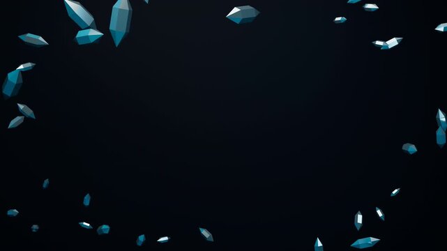 Floating Teal Crystal Shards on Dark Background Seamless Loop