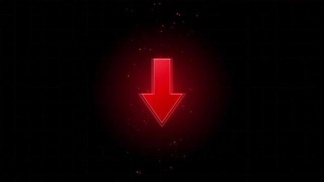 Glowing Red Neon Down Arrow Motion Graphic Background Loop