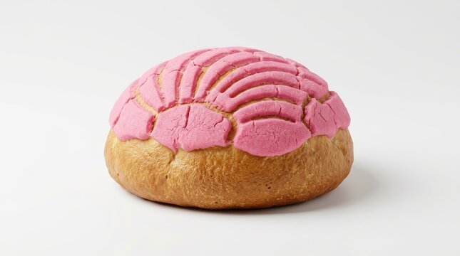 Traditional Mexican Pink Concha Sweet Bread Isolated on White Background - Pan Dulce Pastry