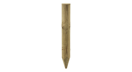 Single wooden fence post with a pointed end stands vertically on a clean white background, ready for outdoor construction © no one