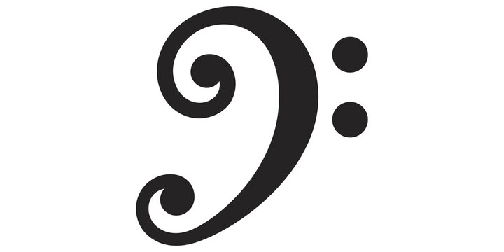 Black bass clef musical symbol isolated on transparent background for sheet music design.