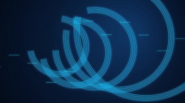 Abstract blue digital motion background, with glowing neon, circular lines and, data hud technology