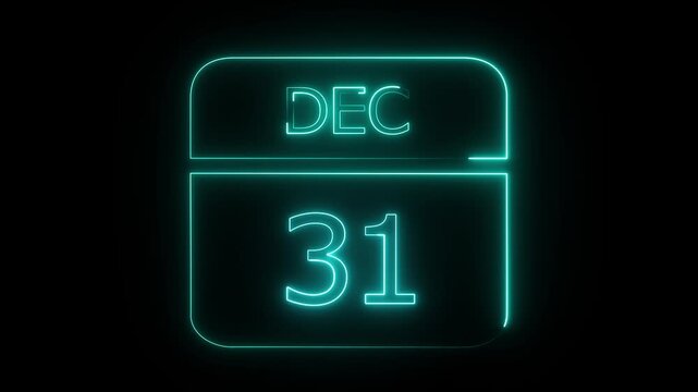 A glowing teal neon calendar icon displaying the date December 31.