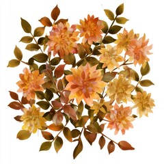 Obraz premium Watercolor autumn floral bouquet with warm orange and gold leaves