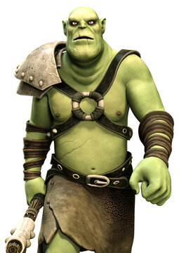 3D Rendering Fantasy Creature Orc on White