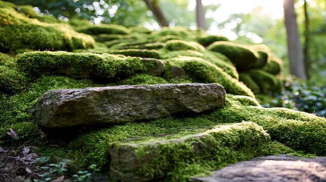 Green moss rocks forest