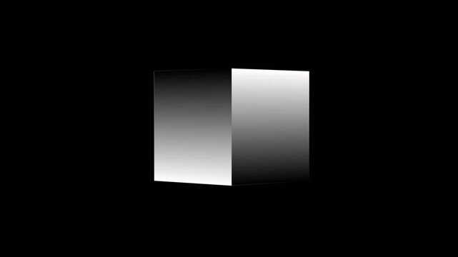 Abstract 3D geometric cube shapes with gradient light effects on black background.