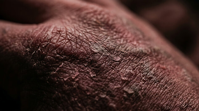 Extreme close-up of severely dry and cracked human skin texture