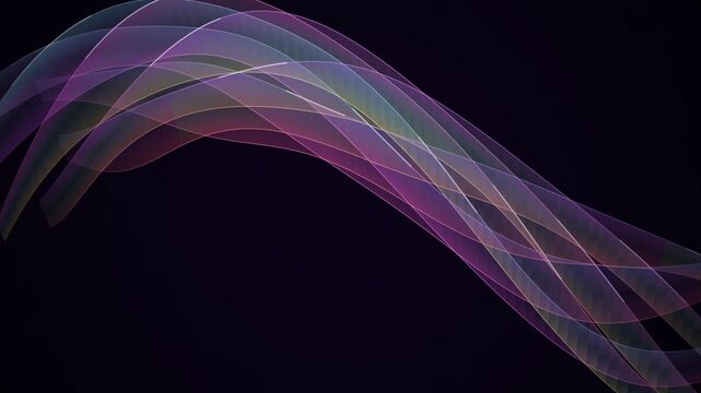 Colorful translucent ribbon waves flowing across dark background