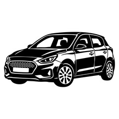 Naklejka premium Black and white vector illustration of a modern hatchback car