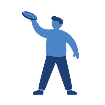 A flat design illustration shows a blue figure holding a disc above its head.