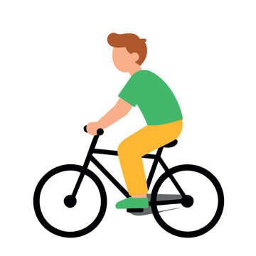 A person is shown from the side view, riding a bicycle with a black frame and wheels
