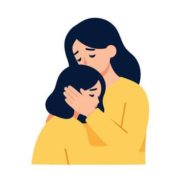 A mother embraces her distressed daughter, offering solace and support during a moment of sadness