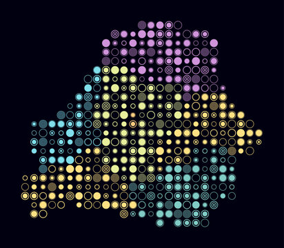 Belarus, shape of the country build of colored cells. Digital style map of the Belarus on dark background. Large size circle blocks. Creative vector illustration.