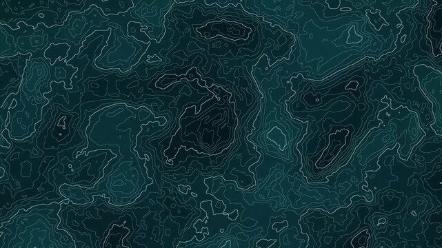 Abstract dark teal topographic contour terrain elevation lines&nbsp;morphing smoothly seamless loop animation