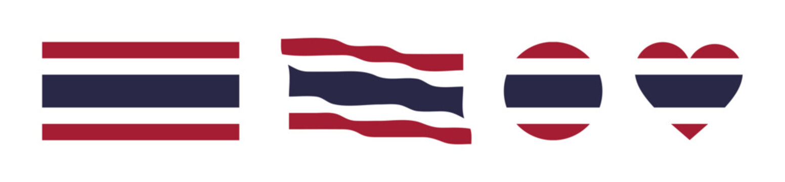 Thailand Flag Icon Set in Various Shapes
