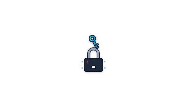 Illustration of a dark grey padlock with a blue key inserted, symbolizing security and access.