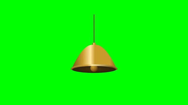 Premium Christmas bell ornament gently swinging with a delayed internal clapper on a clean chroma green background, designed for holiday video compositing and seasonal motion graphics.