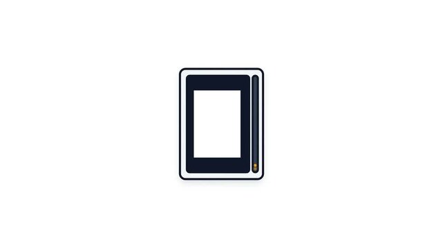 A minimalist icon depicting a digital tablet or e-reader with a stylus on a white background.