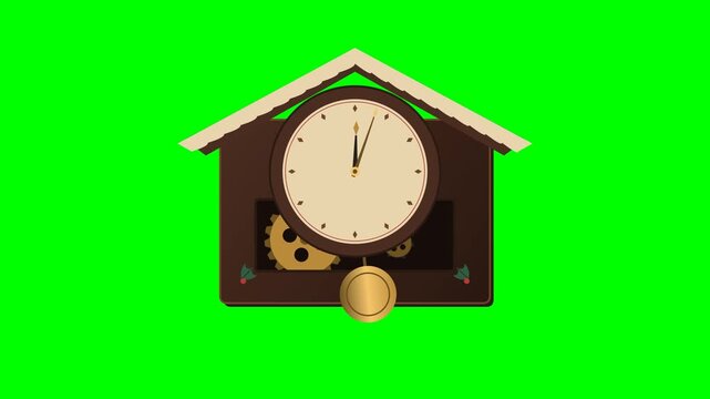 A premium retro Christmas cuckoo clock animation featuring synchronized mechanical gears, swinging brass pendulum, moving clock hands and a handcrafted cuckoo bird emerging from its wooden clock housi