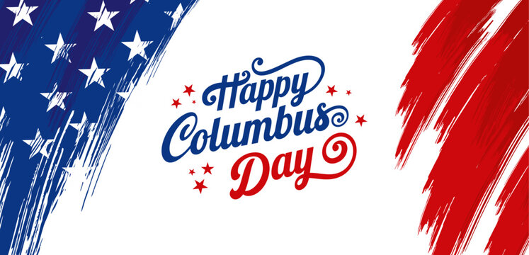 Abstract brush strokes American flag 
background, patriotic holiday banner design, 
Red & Blue vector for Columbus Day with Hand drawn 
calligraphic lettering