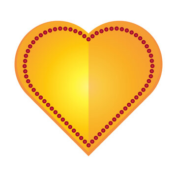 Valentines Day heart shape love romantic design element golden heart dotted rim. Bright golden yellow gradient heart icon trimmed with deep red inner beaded dot border vector illustration