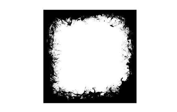 Splattered Grunge Square Frame Brush, Rough Black Ink Border with Organic Distressed Texture and White Center