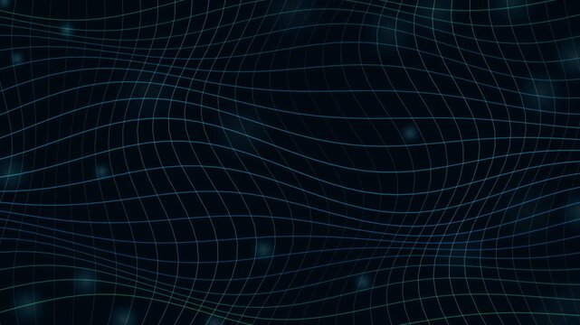 Blue digital wireframe waves flowing across dark background
