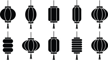 Set of various traditional chinese new year lantern black silhouettes for decoration © MstRina