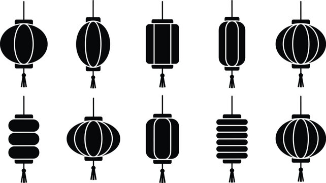 Set of various traditional chinese new year lantern black silhouettes for decoration