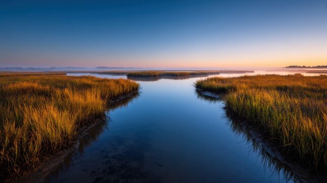 Twilight salt marsh image with water channels and grass Canon EOS R5