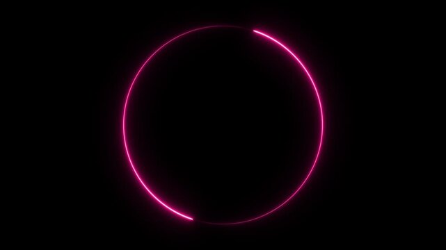 Pink Neon Circle Animation With Flickering Glow And Anticlockwise Rotating Light Ray On Black Background 4K Motion Graphic Luminous Circular Ring Loop