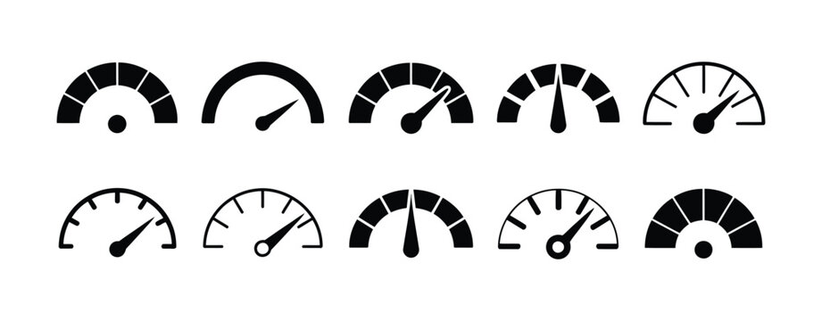 Speedometer icon, speed indicator sign, performance gauge, dashboard technology, vehicle meter, velocity measurement, automotive symbol, clean vector illustration
