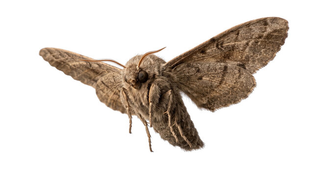 Brown hawk moth isolated on transparent background sphingidae lepidoptera nocturnal insect furry body large wings wildlife biology specimen education.