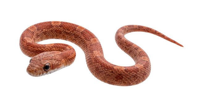 Red rat snake isolated on transparent background showcases earthy textured scales for biology textbooks environmental science research or wildlife documentation digital media projects.
