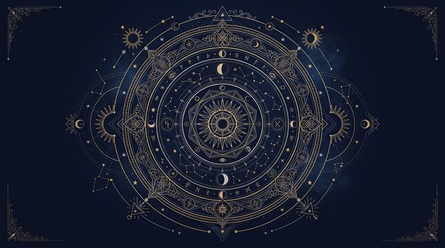 Intricate symmetrical pattern resembling a futuristic mandala in shades of blue and purple