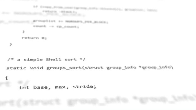 shot HTML tag code on PC Monitor scroll down. Background concept for programming and coding Artificial intelligence writes programming code on computer screen automatically